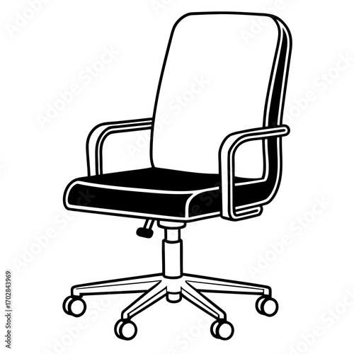 Classic office chair with arms and wheels silhouette isolated on white background