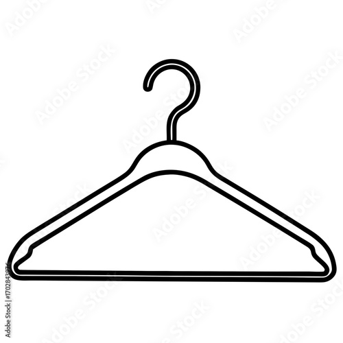 Simple black outline of a clothing hanger silhouette isolated on white background