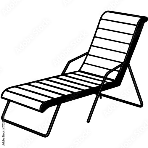 A black and white silhouette of a modern lounge chair for relaxing outdoors isolated on white background