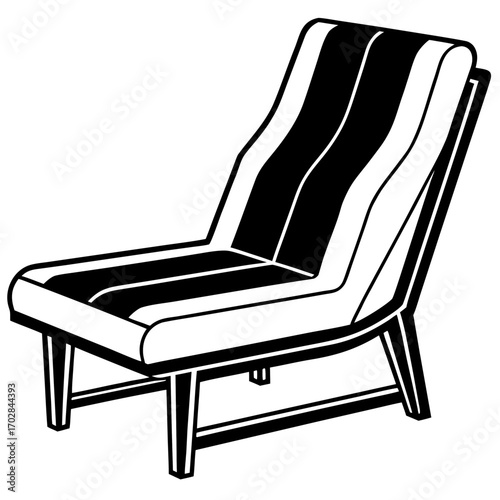 Black and white striped lounge chair silhouette isolated on white background