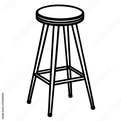 Simple black silhouette of a tall bar stool with a round seat and four legs isolated on white background silhouette