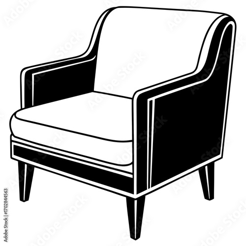 Classic armchair silhouette with padded cushions isolated on white background