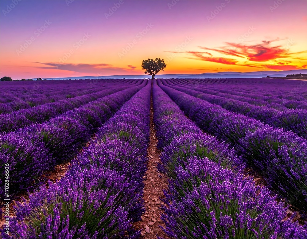 Fototapeta premium Lavender field at sunset (1)