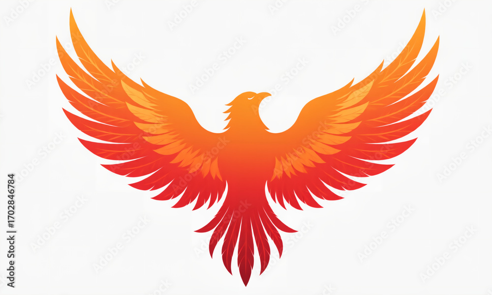 Fototapeta premium Fiery Phoenix Vector Illustration with Wings Spread on Clean White Background
