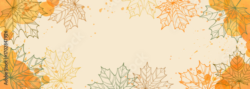 happy thanksgiving brush pen lettering. watercolor splash and linear leaves background. design holiday greeting card and invitation of american and canadian thanksgiving autumn holiday seasonal