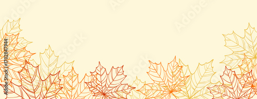 autumn banner design template. Maple leaves linear border background. design holiday greeting card and invitation of american and canadian thanksgiving day, seasonal autumn holiday