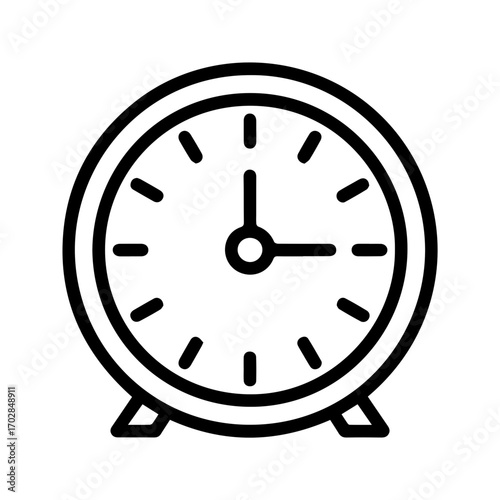 Simple line icon of a classic alarm clock on a white background, representing time and punctuality.