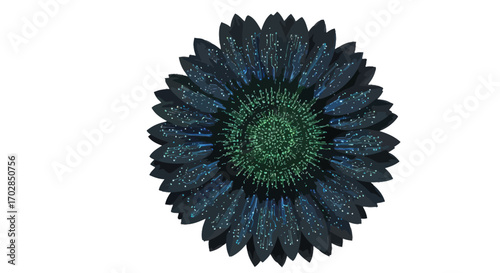 Futuristic digital daisy with circuit board texture and vibrant color scheme aesthetic