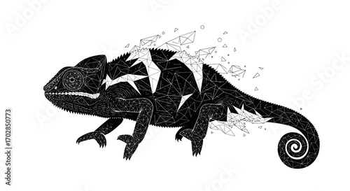 Geometric interpretation of a black and white chameleon with disintegration effect design  in a