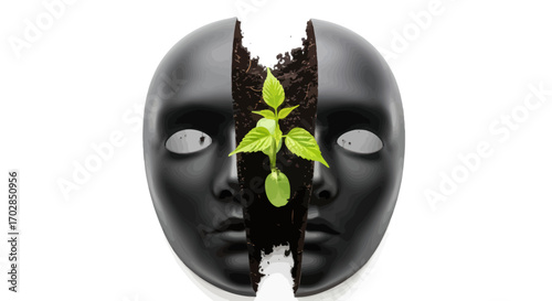 Metamorphosis mask representing growth and resilience symbolizing inner transformation process