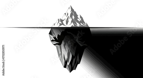 Minimalist iceberg illustration showcasing hidden depth and contrasting visibility aspects