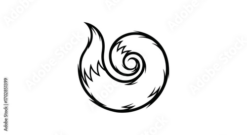 Stylized fluffy fox tail illustration with an elegant swirl design in black outline