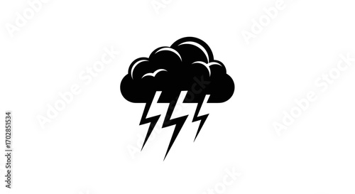 Stylized vector illustration of a stormy cloud with lightning bolts graphic element