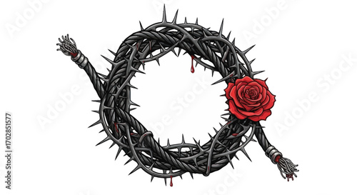 Symbolic Representation of Pain Hope and Beauty A Crown of Thorns Adorned with a Crimson Rose