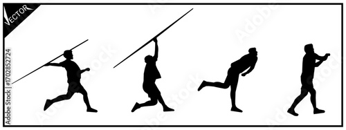 Set of javelin throw silhouettes, athletics sport. Vector illustration.