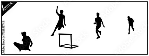 Set of silhouettes of hurdlers in different poses. Vector illustration.
