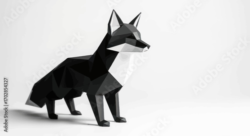 Abstract geometric fox sculpture, modern art creation against a pristine white background offering