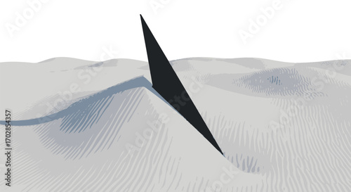 Abstract monochromatic sandscape with stark geometric monolith creating visual intrigue
