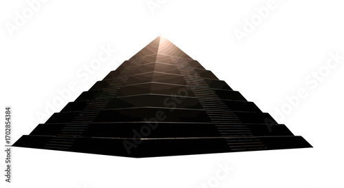 Abstract pyramidal structure with distinct levels and a radiant glow at the apex revealing the