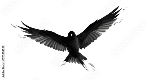 Artistic depiction of a bird in flight with expressive brushstrokes and elegant wings