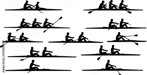 rowing silhouettes - vector

