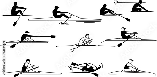 rowing silhouettes - vector
