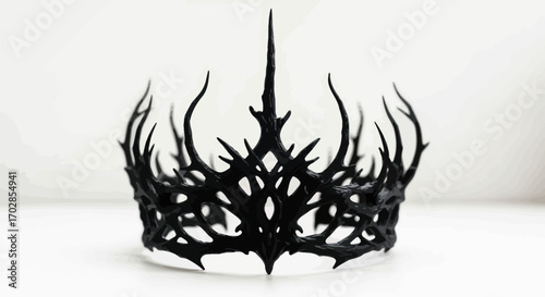 Dramatic black crown with intricate branch-like details against a plain background creating a