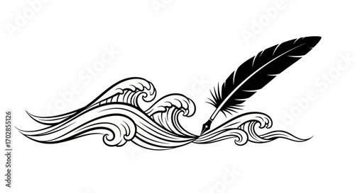 Elegant waves meet the quill a timeless tale of the sea and storytelling united