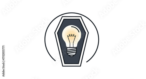 Innovative concept illustration of a lightbulb inside a coffin for creative industries