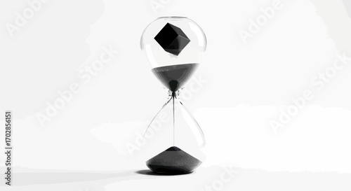 Monochrome conceptualization of time passing with geometric shapes and hourglass