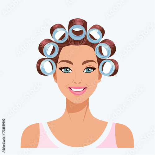 Frau mit Lockenwicklern