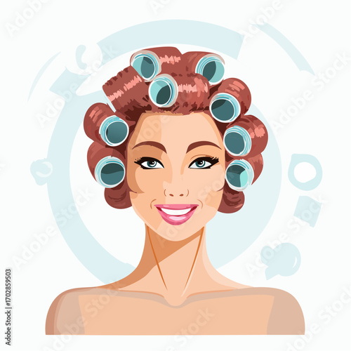 Frau mit Lockenwicklern