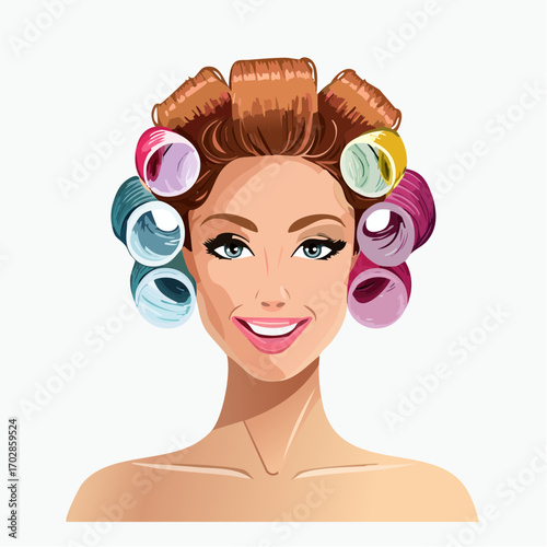 Frau mit Lockenwicklern