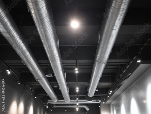 Modern Ceiling with Exposed HVAC Ducts and Lighting