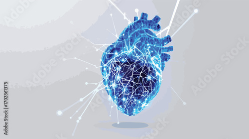 Abstract Digital Heart with Glowing Blue Network Connections and Light Particles abstract heart.