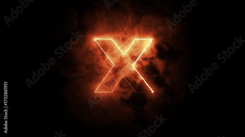 Glowing orange letter x in dark smoke, perfect for design projects, fonts, typography, halloweenthemed content, and creative graphics.