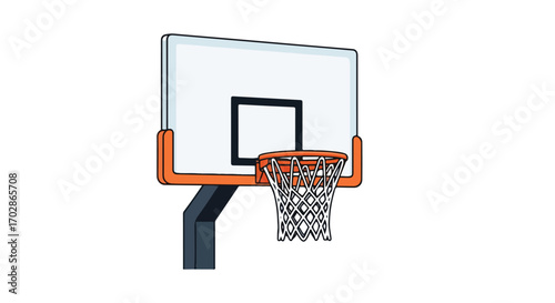 Basketball hoop with net and backboard against white background for sports illustration purposes  or recreational concepts