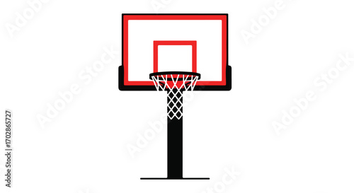 Stylized basketball hoop illustration featuring red frame and black support structure against a plain white backdrop