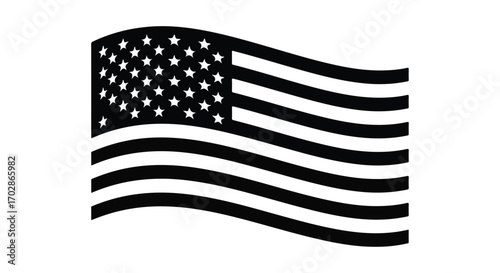 Striking Black and White Graphic: Waving American Flag Symbolism in Monochrome Art Depiction