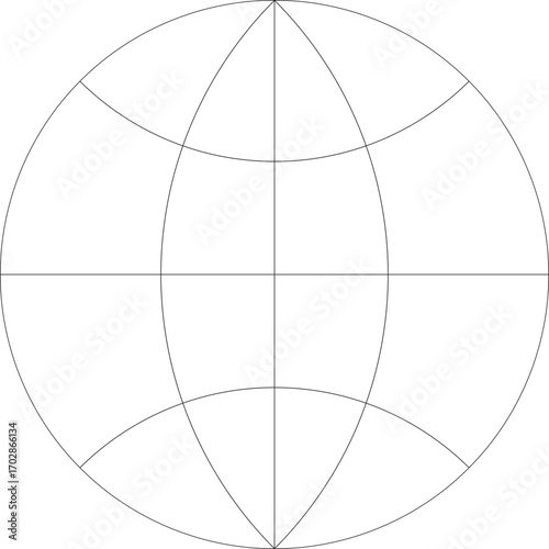45-Degree world map east-west hemisphere graticule grid vector in stereographic projection