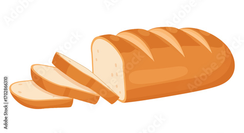 Artistic rendering of a loaf of sliced bread showcasing a light brown crust and soft white interior perfect for food themed designs