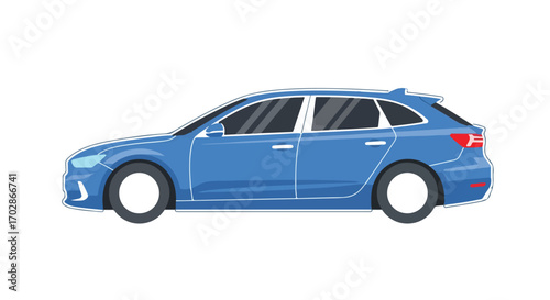 Stylish Blue Station Wagon Vector Illustration with Modern Design Elements isolated on white background