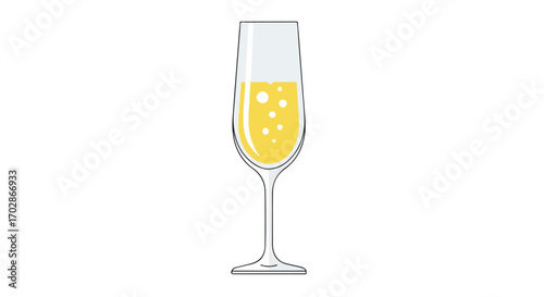 Sparkling Celebration: An Isolated Glass of Effervescent Bubbly with Floating Bubbles on a Pristine White Canvas background