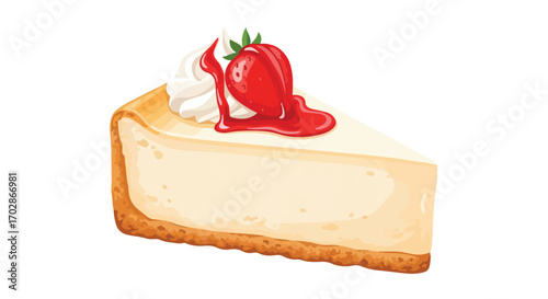 Decadent Cheesecake Slice with Strawberry Topping: A Delightful Dessert Illustration, Culinary Indulgence Depiction
