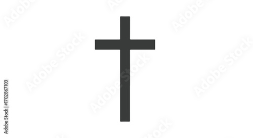 Simple dark grey Christian cross illustration isolated on white background with clean minimalism and sharp geometric lines for various use
