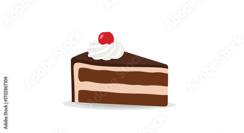 Chocolate Cake Slice with Cherry Topping: A Sweet Temptation on a Clean Background