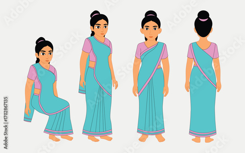 2d Indian village girl cartoon character ready for animation moral stories