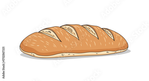 Illustrative depiction of a freshly baked loaf of bread, showcasing its appealing golden-brown crust and detailed scoring marks in simple artistic