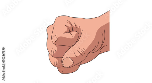 Illustration showcasing a human hand clenched into a fist, poised for action against a clean white background for various creative and design