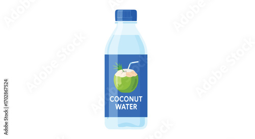 Illustration presenting fresh coconut water in a bottle for refreshing hydration offering a healthy beverage suitable during hot weather or exercise